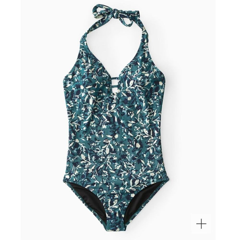 Garnet Hill Swimsuit Signature Lattice One Piece Halter Green Size 12